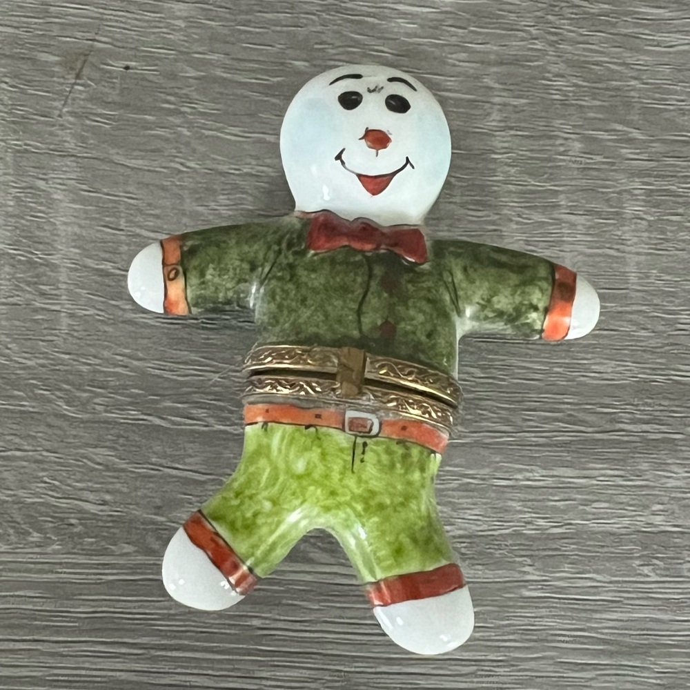 Limoges Green and Red Snowman Collectable
